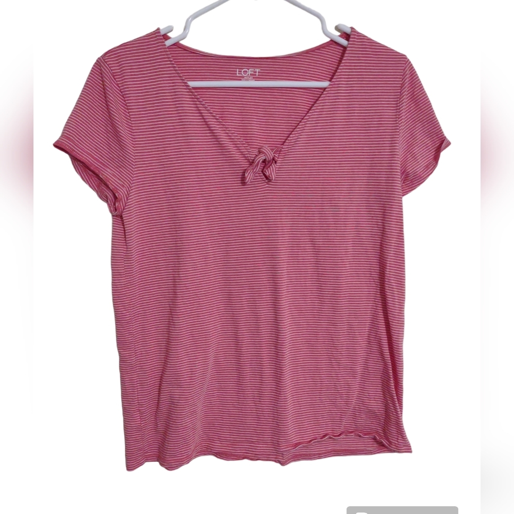 Ann Taylor Loft Red and White‎ striped Top with bow Detail Size Medium
